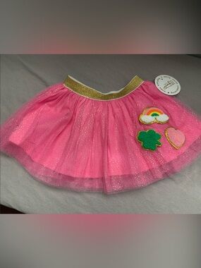 🆕- By Sweet Wink Pink Sparkle Tulle Tutu Skirt with Patches